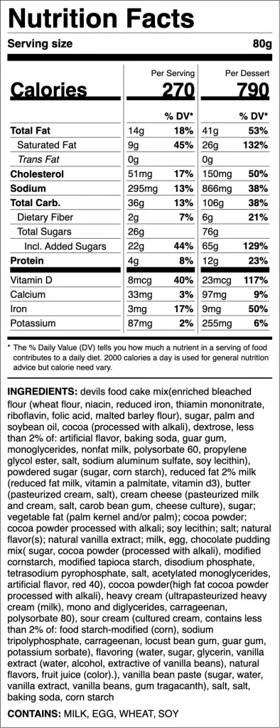 Crumbl Cookies Chocolate Cake Nutrition Information