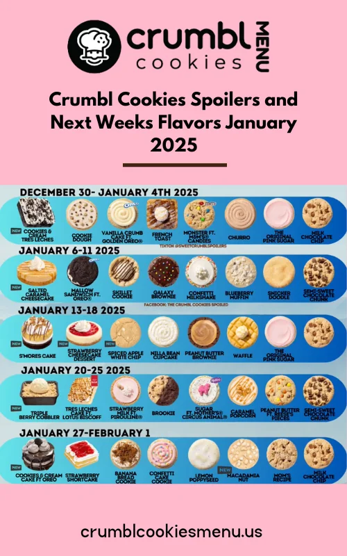 Crumbl Cookies Cookie Calendar January 2025